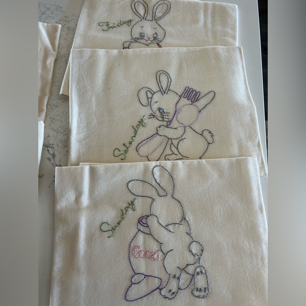 Embroidered Bunny Days of the week Tea Towels - Picture 3 of 6